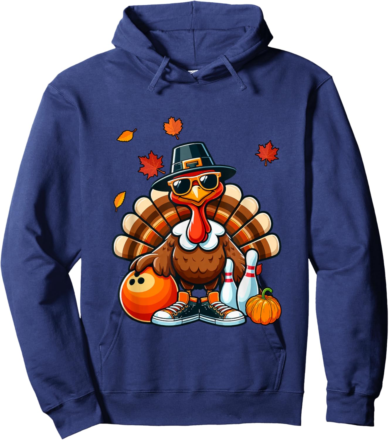 Turkey Sunglasses Costume Thanksgiving Playing Bowling Hoodie - Hoodie | Navy