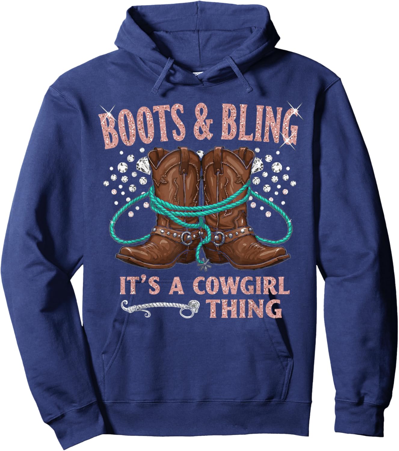 Howdy Country Rodeo Girl Western Boots & Bling its a Cowgirl Hoodie - Hoodie | Navy