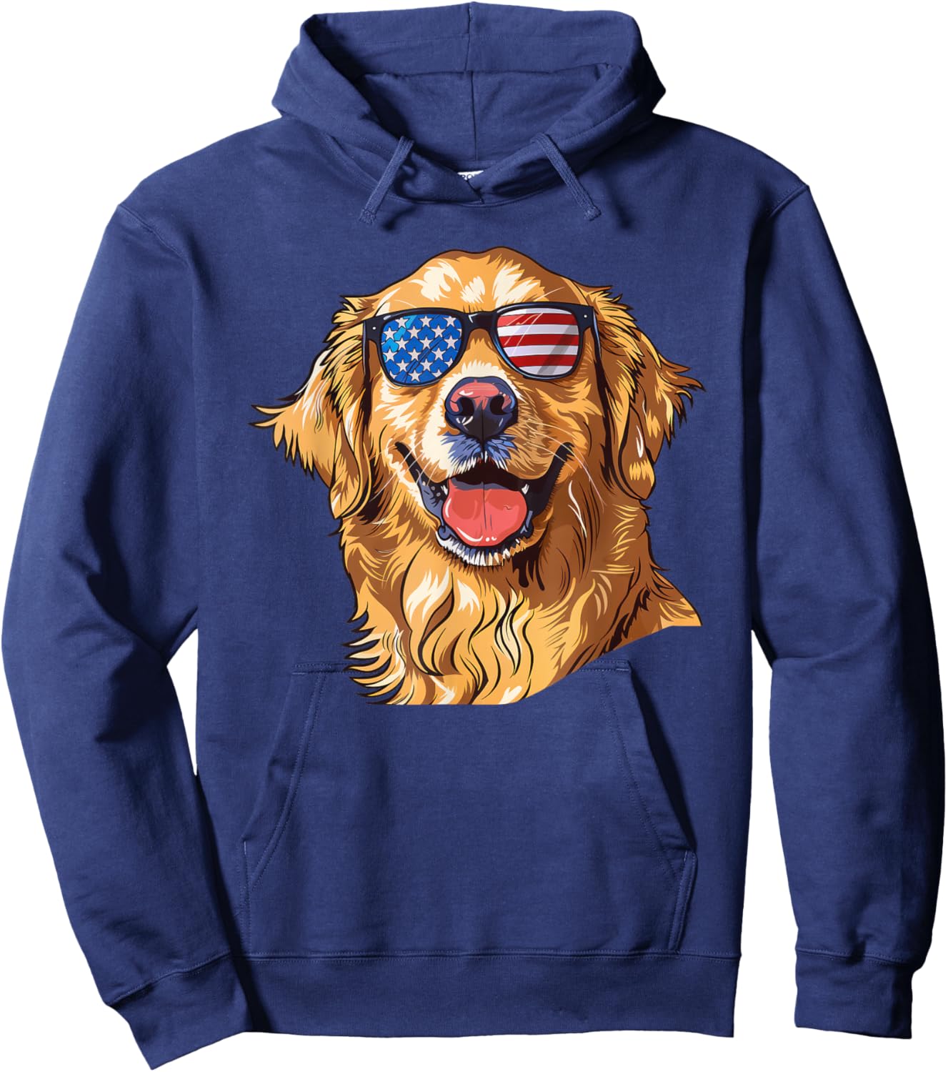 Golden Retriever Dog USA America Flag 4th of July Hoodie - Hoodie | Navy