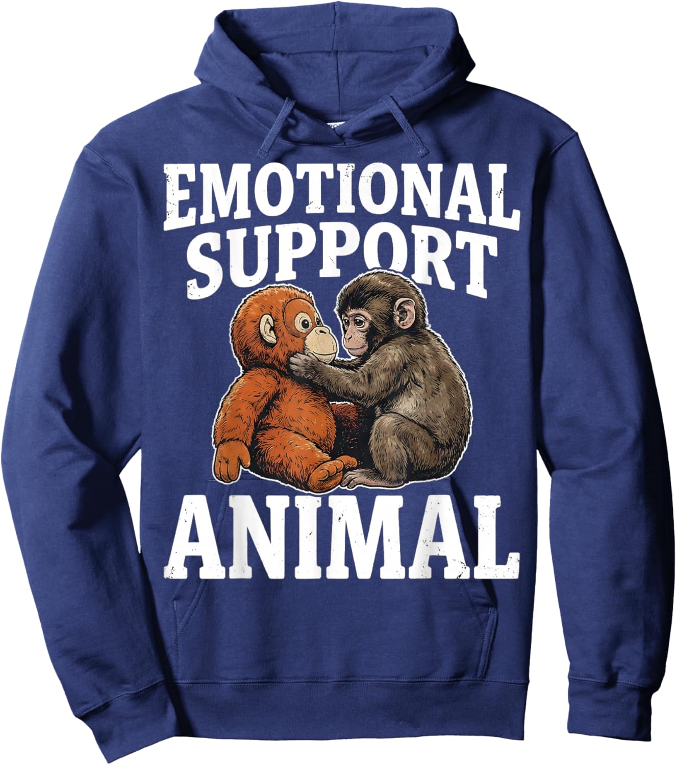 Emotional Support Animal Cute Punch Monkey Plush Hugging Hoodie - Hoodie | Navy