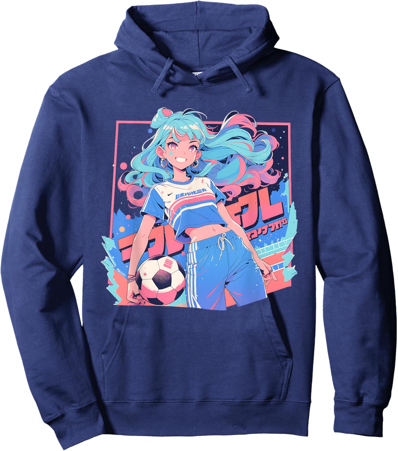 Soccer Girl in funny Pastel japan Anime Aesthetic japanese Hoodie - Hoodie | Navy