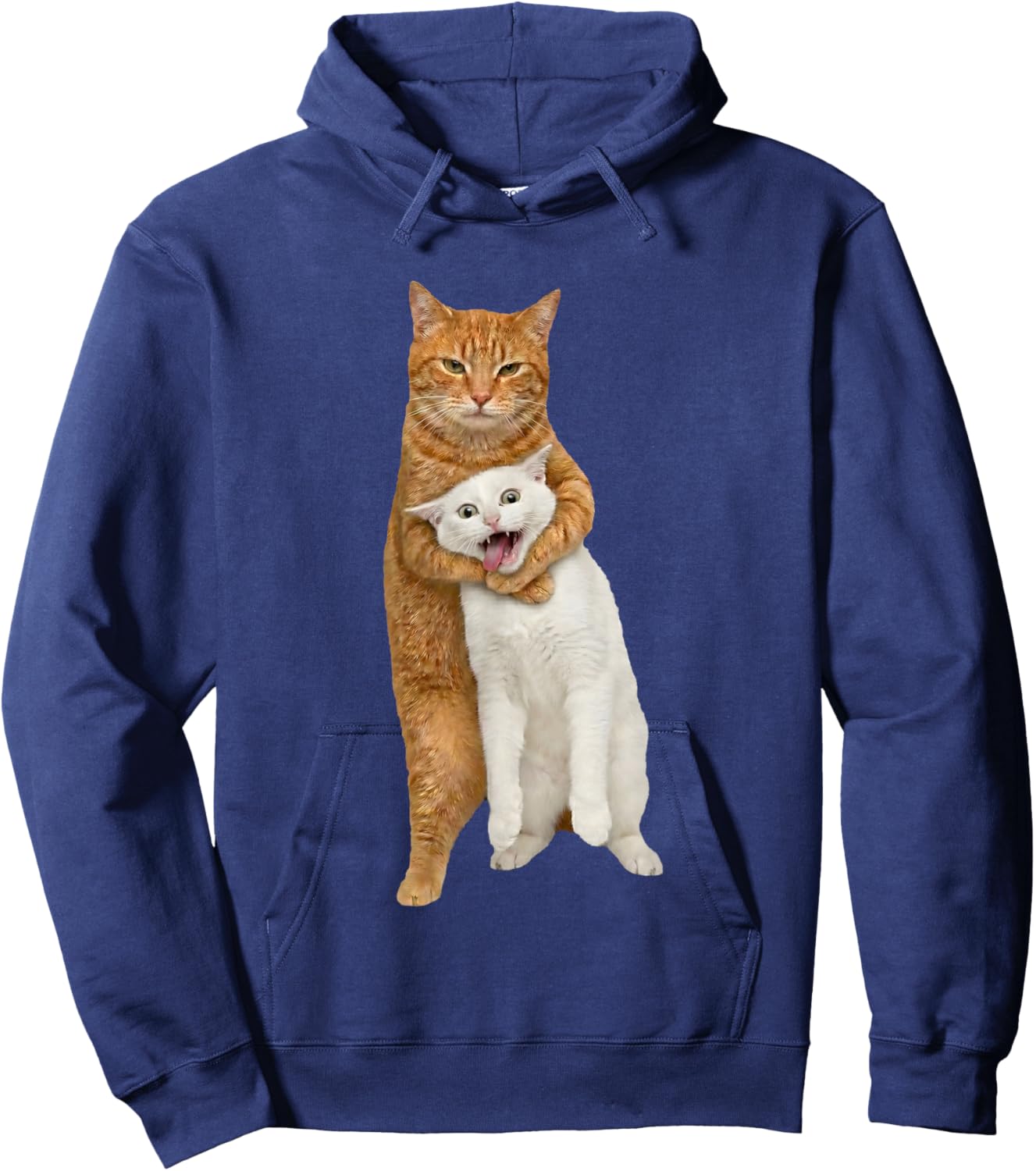 Funny Orange Cat Tight Embrace Choking Cat Meme Humor Hoodie - Hoodie | Navy