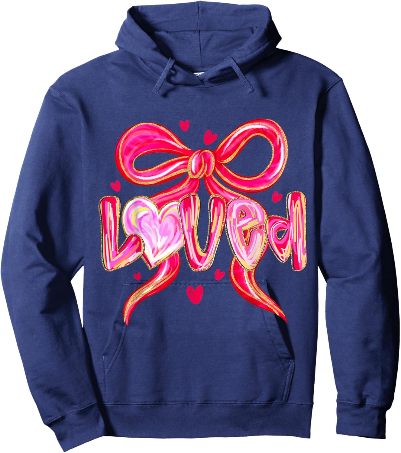 Preppy Valentines Day Loved Bow Hearts Women Girls Matching Hoodie - Hoodie | Navy