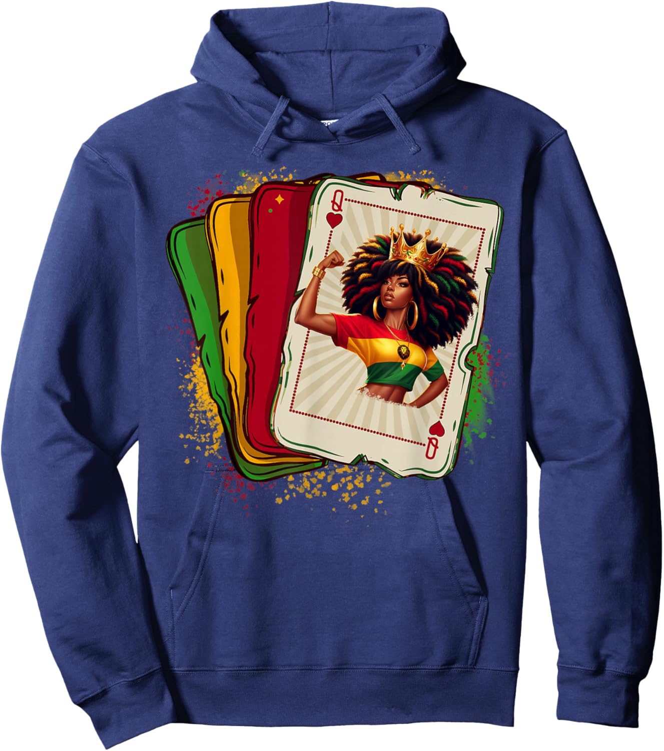 Black Queen of Hearts Card Deck Game Proud Black History Hoodie - Hoodie | Navy