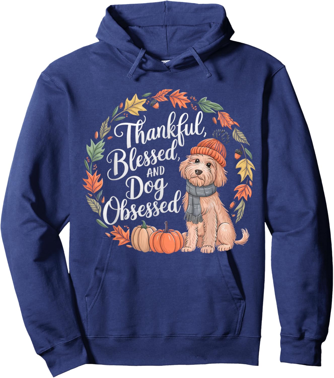 Goldendoodle Thanksgiving Pumpkin Dog Fall Leaf Autumn Hoodie - Hoodie | Navy