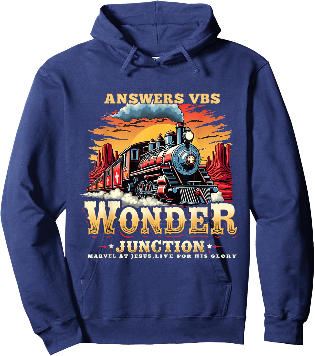 Answers VBS Wonder Junction Christian Train Theme Apparel Hoodie - Hoodie | Navy