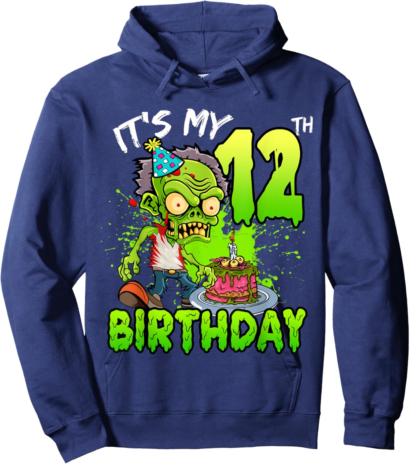 It's My 12th Birthday Zombie Lover 12 Year Old Boys Girls Hoodie - Hoodie | Navy