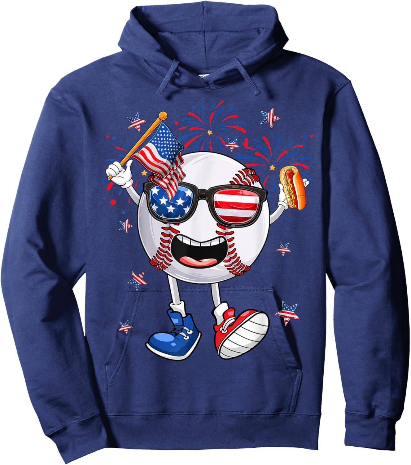 Baseball Holding Hotdog USA Independence Day 4th Of July Hoodie - Hoodie | Navy