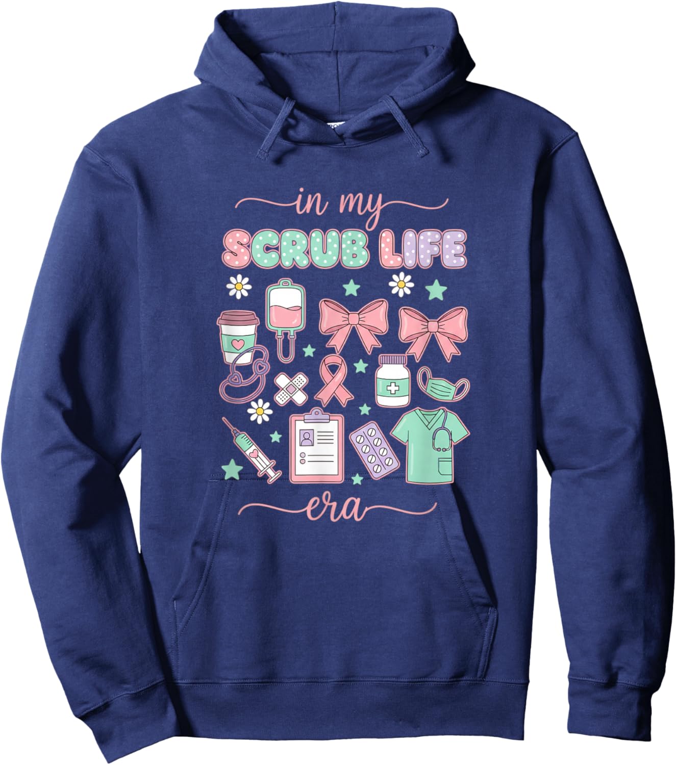 Nurse in My Scrub Life Era, Coquette Bow Scrub Life Design Hoodie - Hoodie | Navy