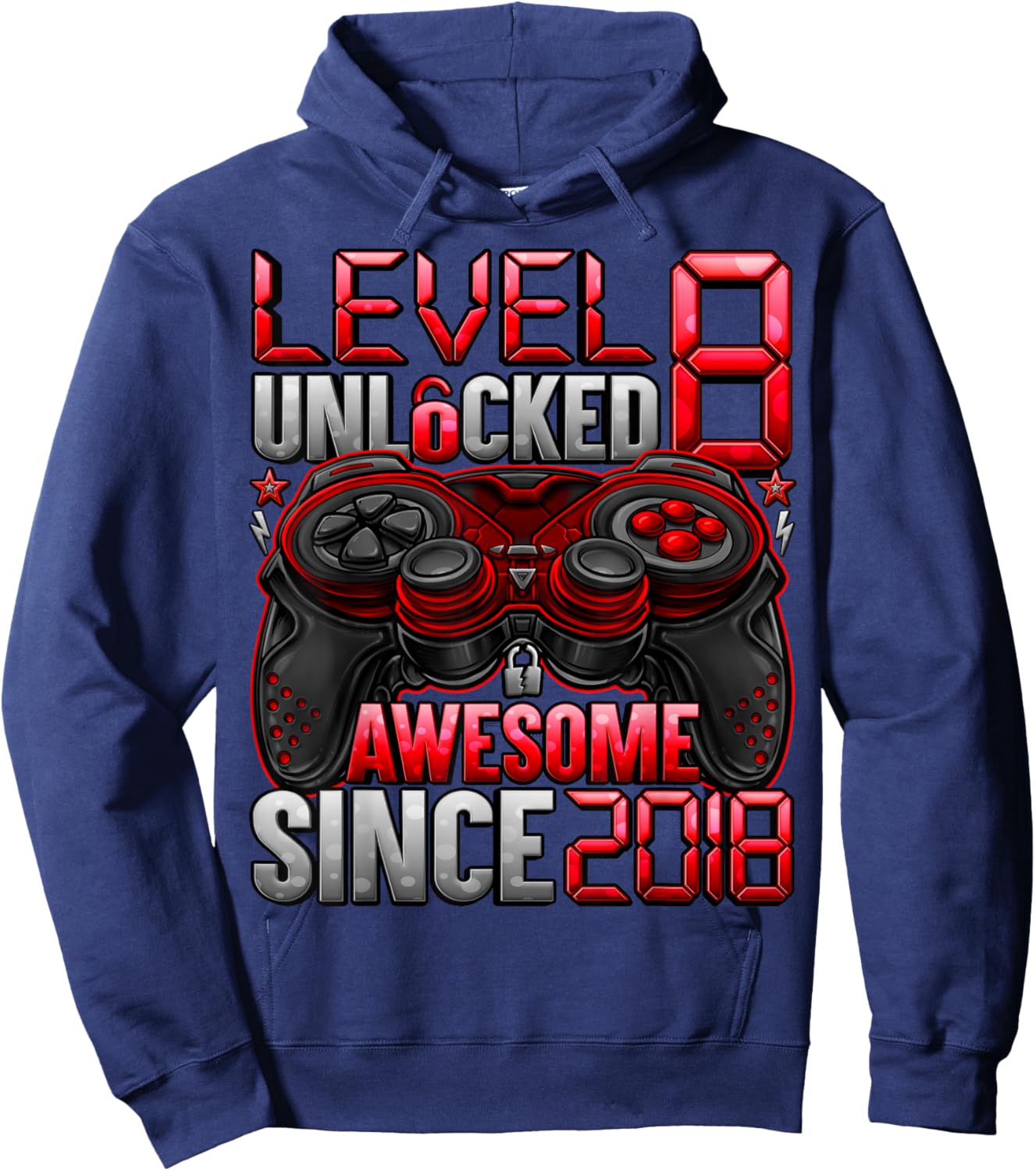 Level 8 Unlocked 8 Year Old Gifts for Boys 8th Birthday Boy Hoodie - Hoodie | Navy