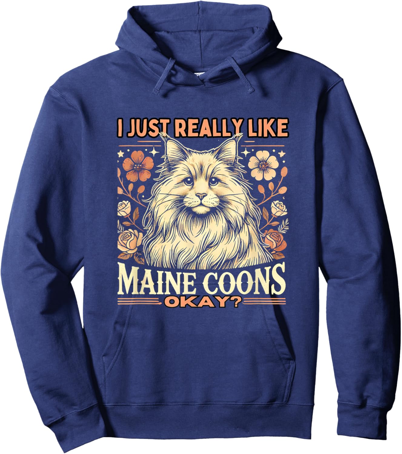 Maine Coon Gifts Maine Coon Lover -Adults Kids Cat Lovers Black Small Modern Classic Round Collar Short Sleeve Classic Fit Lightweight Hoodie - Hoodie | Navy