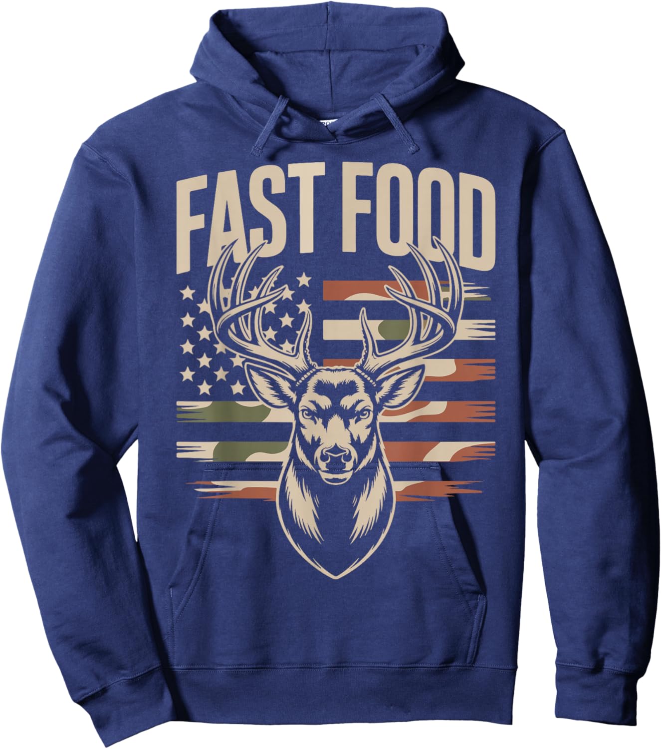 Camo Deer Hunting American Flag Fast Food Dad Hunter Gift Hoodie - Hoodie | Navy