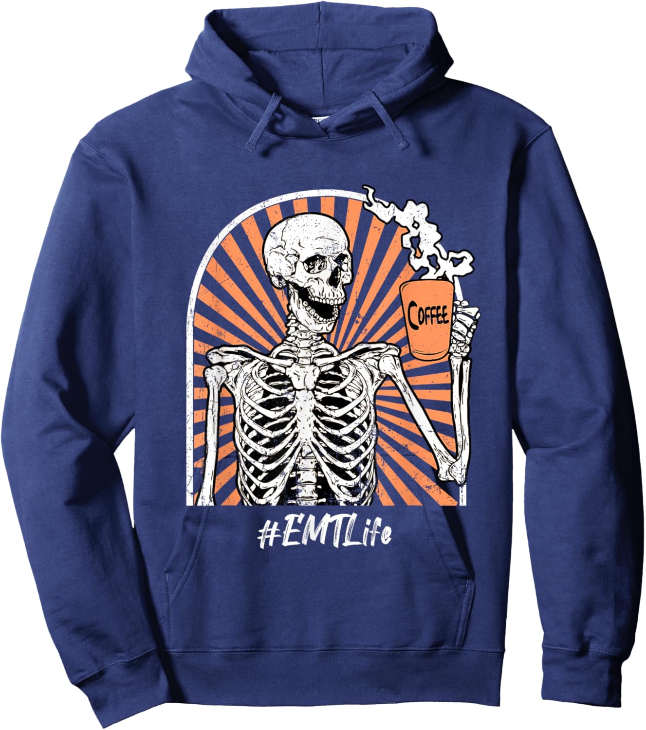 EMT Emergency Medical Tech Life Coffee Skeleton Funny Hoodie - Hoodie | Navy