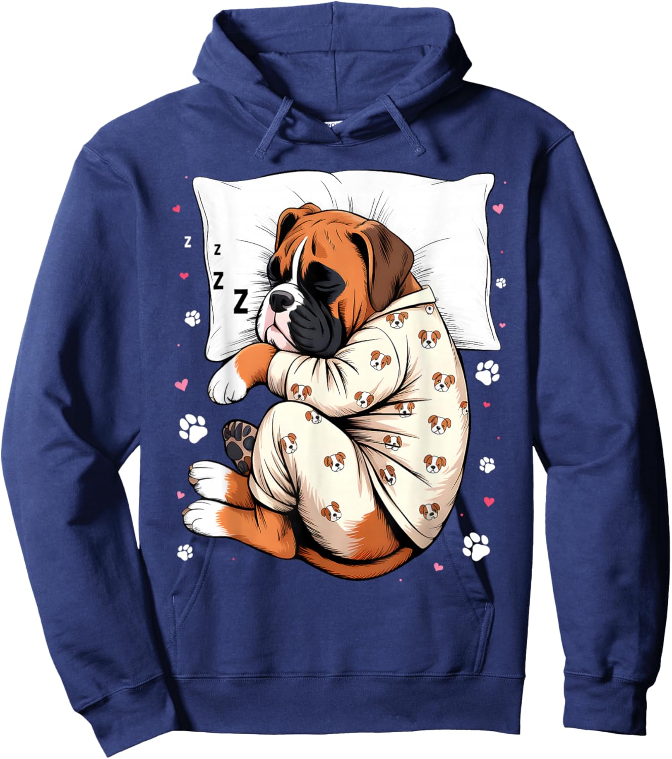Funny Sleepy Boxer Dog Pajama Men Women Kids Hoodie - Hoodie | Navy