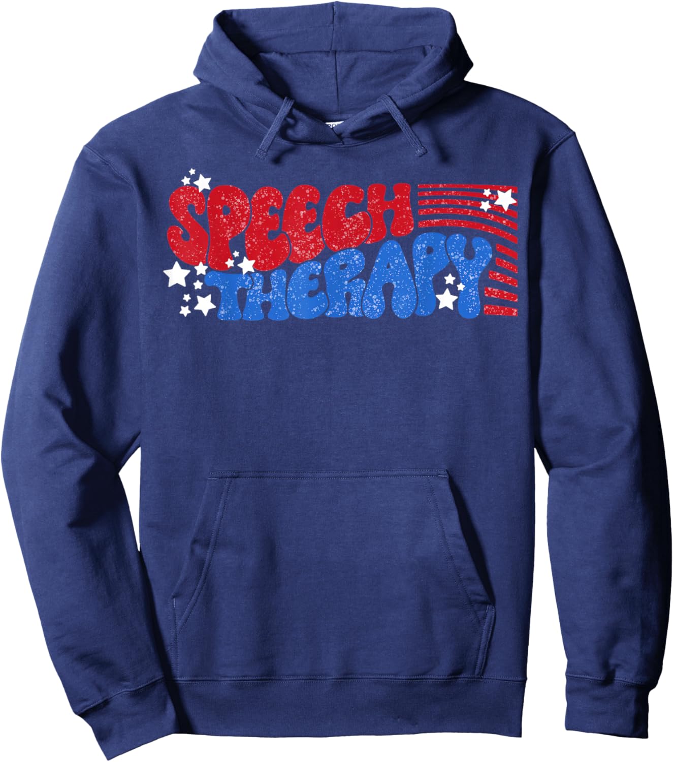 Retro Groovy SLP Speech Therapy Patriotic 4th Of July Hoodie - Hoodie | Navy