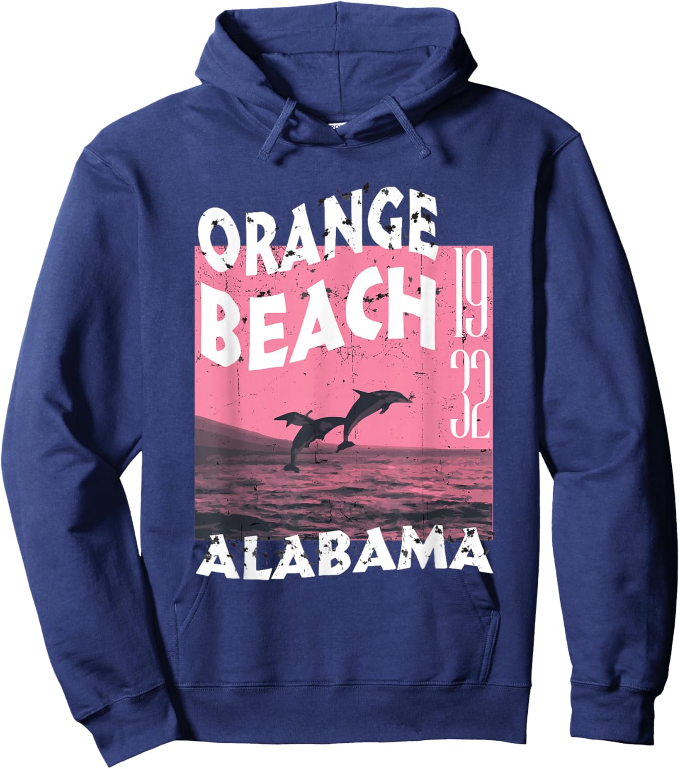 Dolphin In Orange Beach Alabama Vintage Distressed Hoodie - Hoodie | Navy