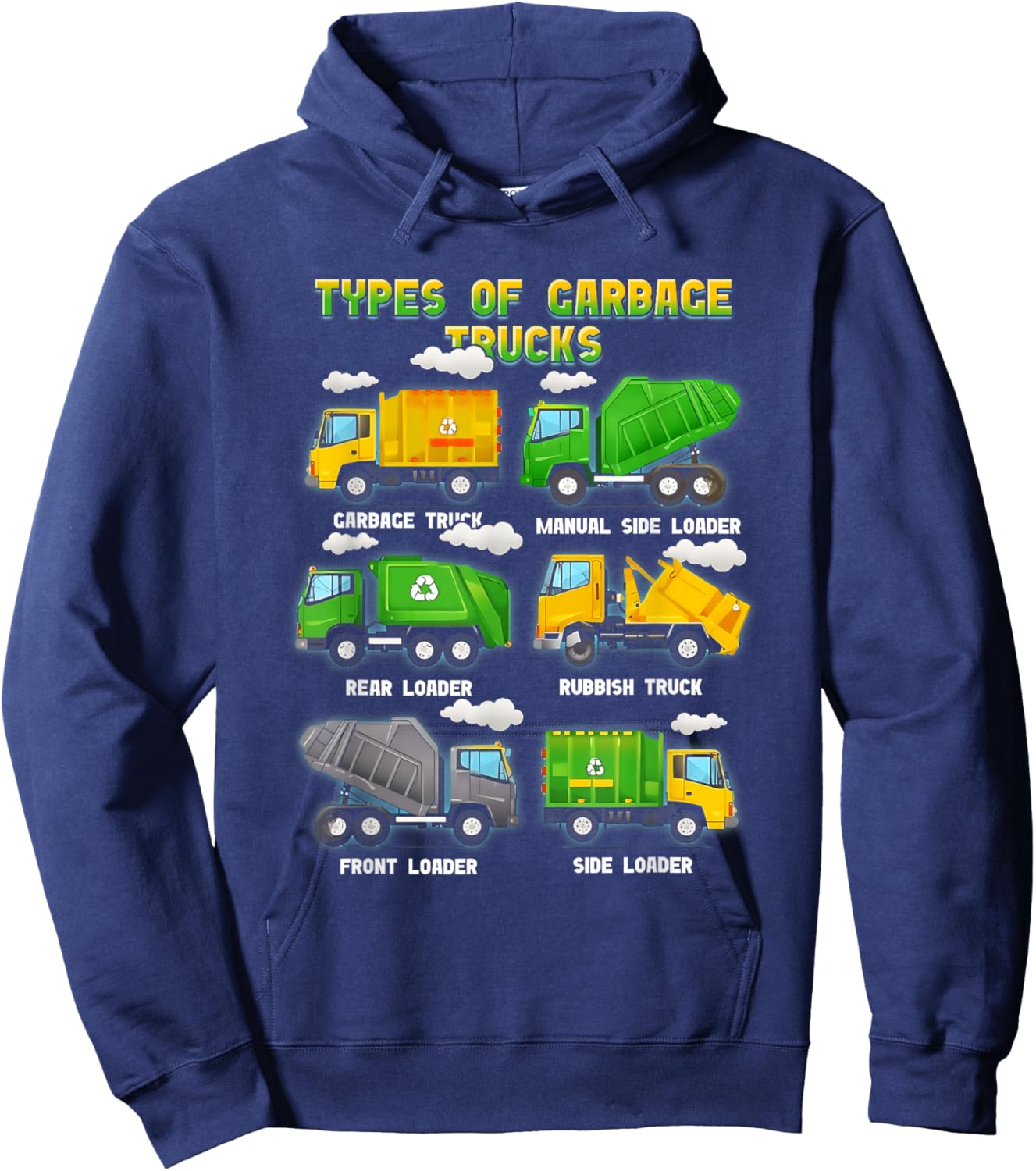 Types Of Garbage Truck Kids Boys Adult TrashTruck Vehicle Hoodie - Hoodie | Navy