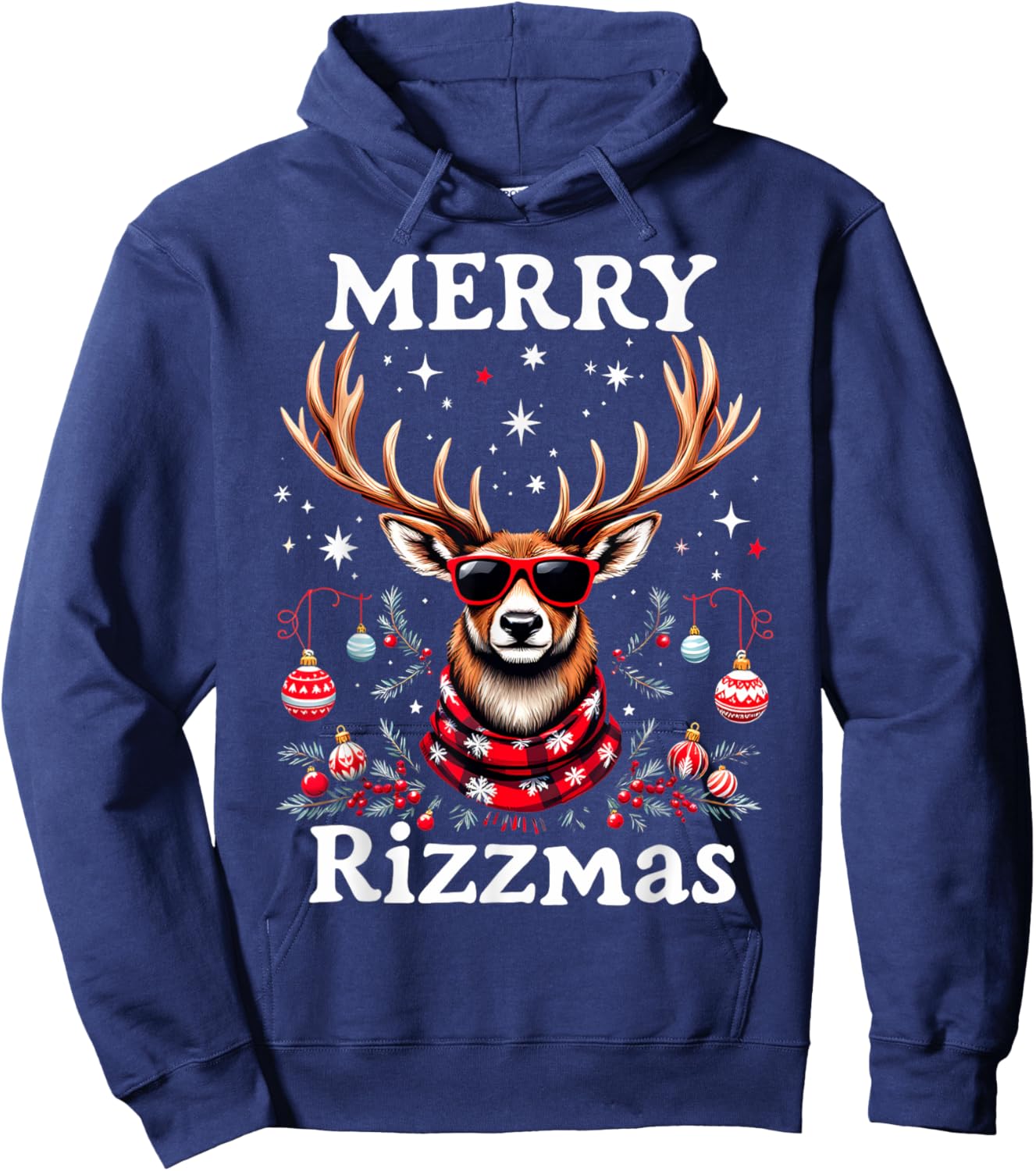 Merry Rizzmas Funny Christmas Reindeer Holiday Hoodie - Hoodie | Navy