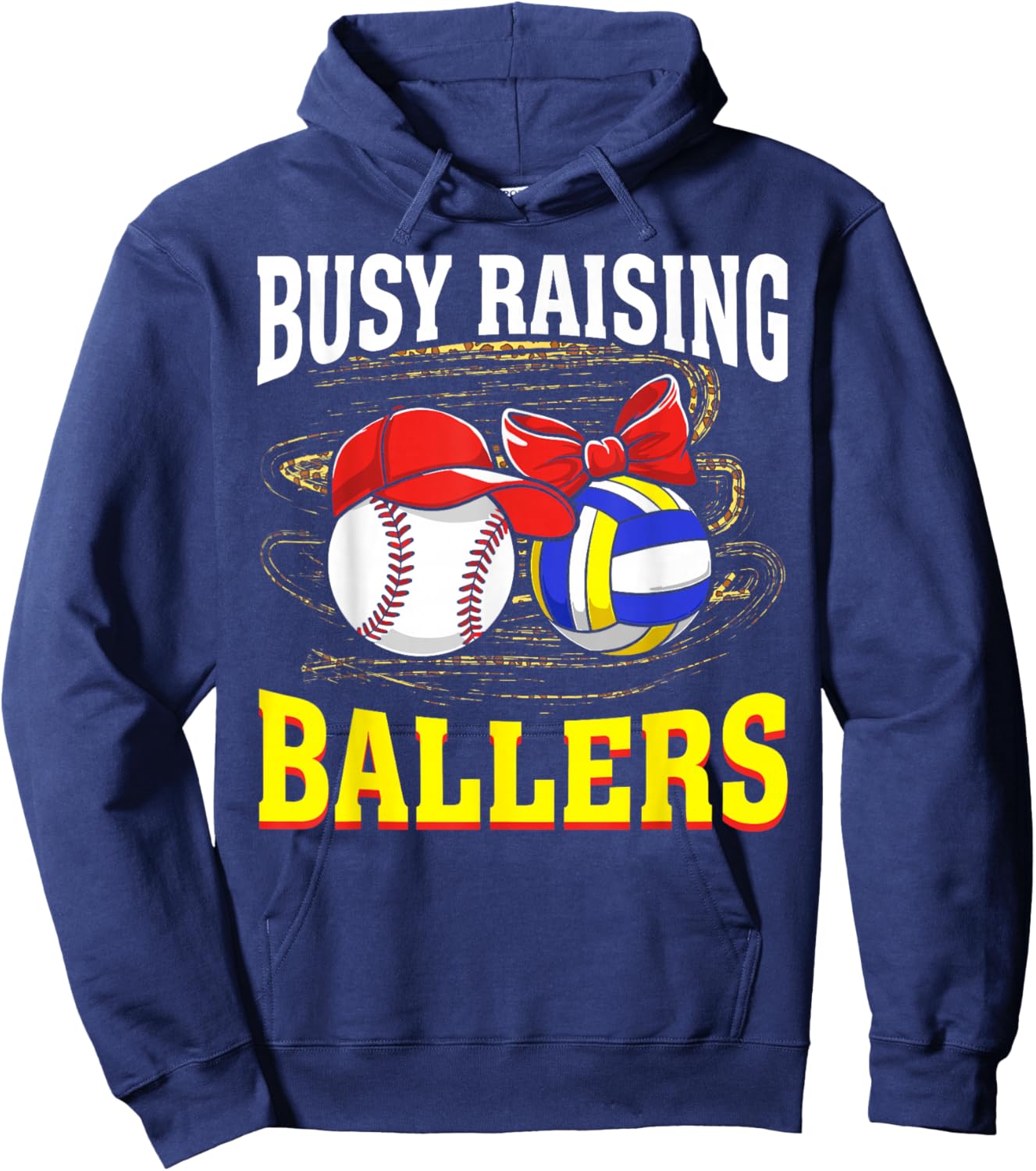 Busy Raising Ballers baseball volleyball mom leopard women Hoodie - Hoodie | Navy
