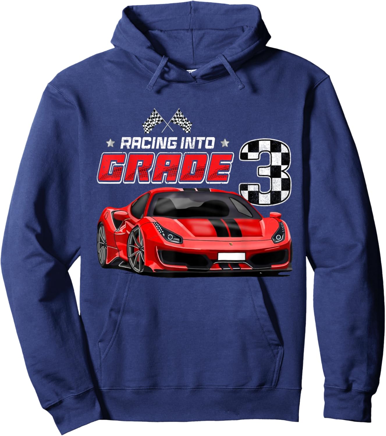 Racing Into 3rd Grade Race Car Back To School Boys Hoodie - Hoodie | Navy