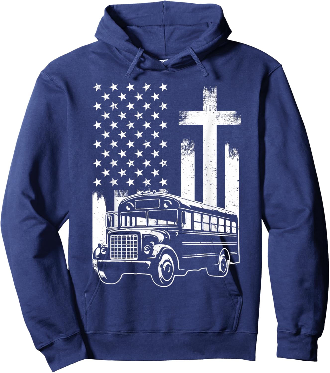 Bus Driver Patriotic Christian USA Flag School Bus Driver Hoodie - Hoodie | Navy
