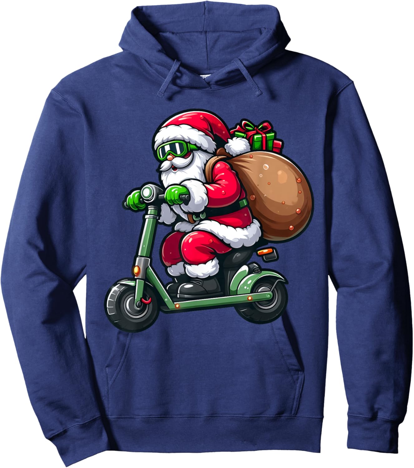 Cute Santa Claus Driving Scooter Christmas Pajama Boys Kids Hoodie - Hoodie | Navy