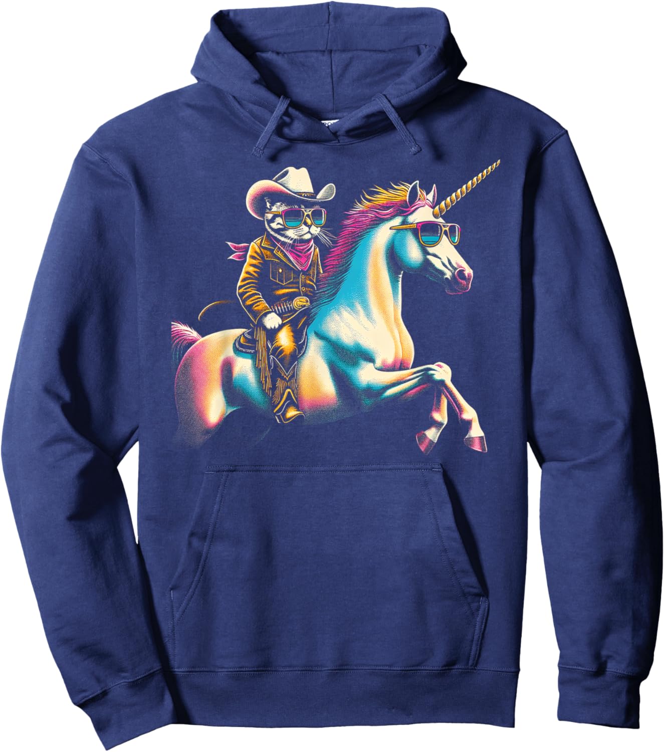Cool Cowboy Cat & Unicorn Duo Hoodie - Hoodie | Navy