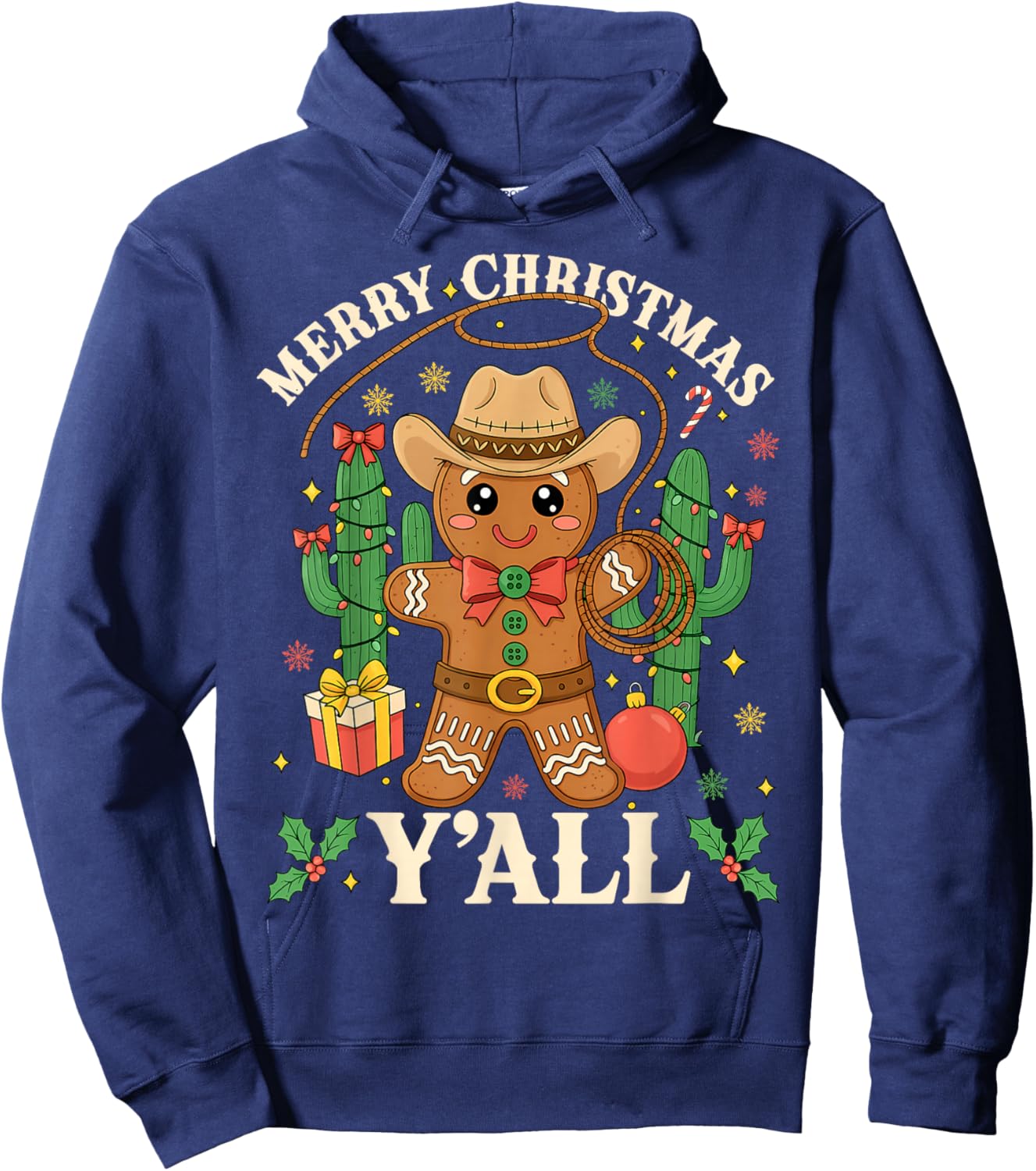 Merry Christmas Yall Gingerbread Cowboy Cowgirl Howdy Xmas Hoodie - Hoodie | Navy