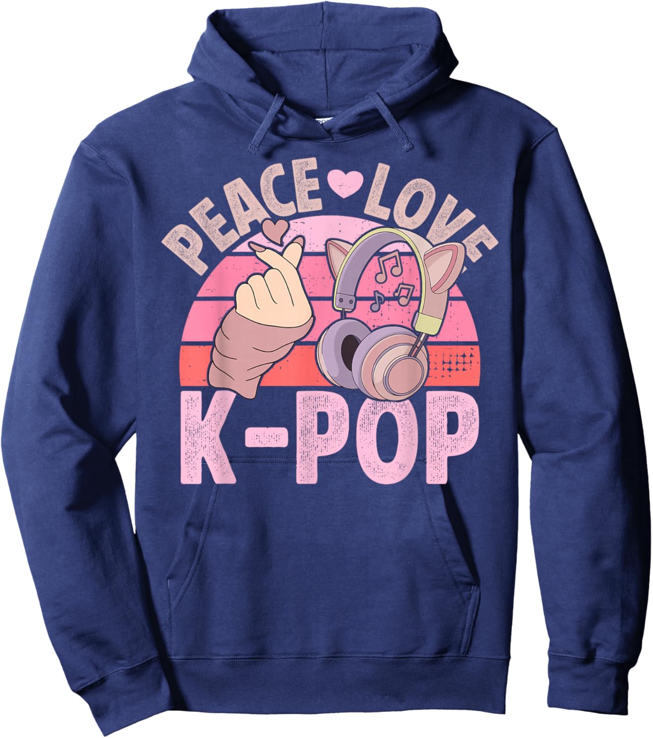 Retro Headset Kpop Peace Love K-Pop Heart K Pop Girl Hoodie - Hoodie | Navy