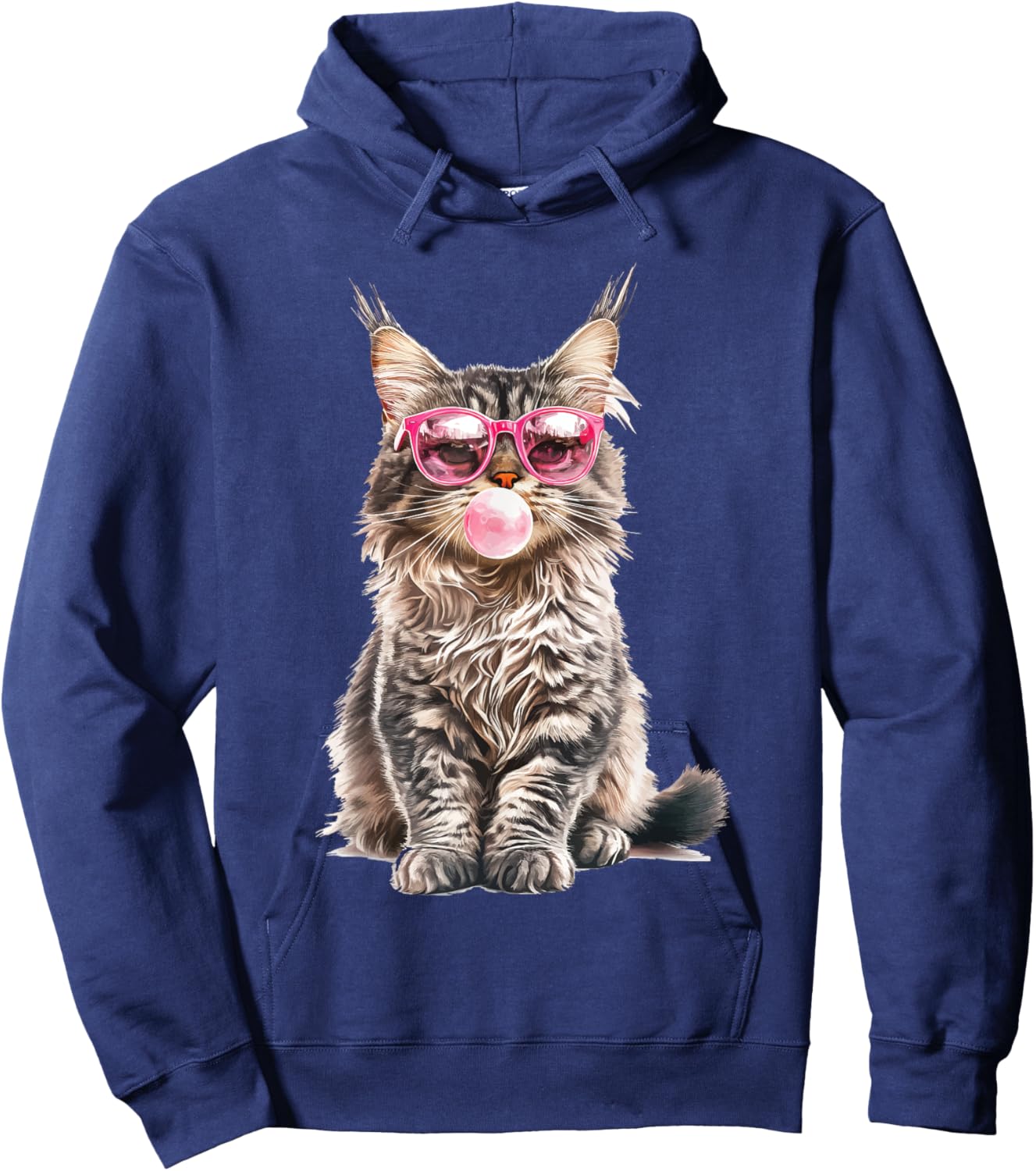 Maine Coon Cat Chewing Gum , black, S Hoodie - Hoodie | Navy
