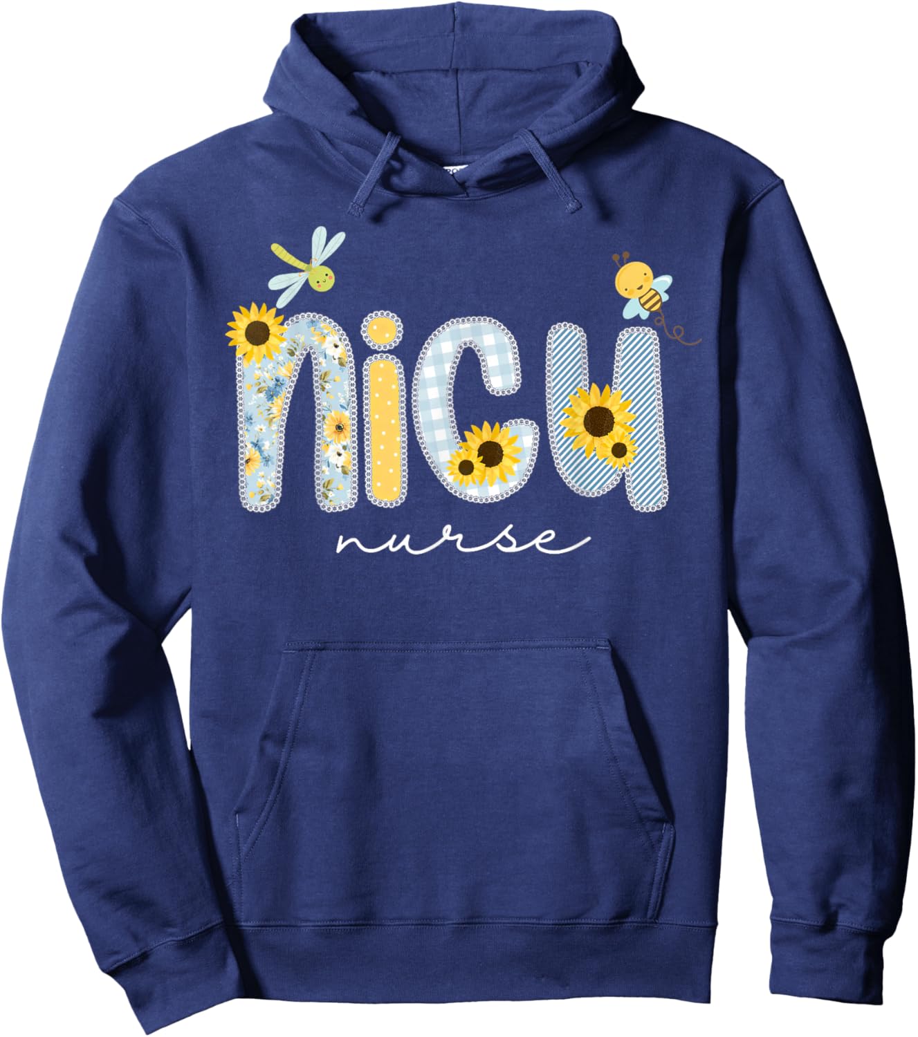 Cute NICU Nurse Sunflower Bee Neonatal Intensive Care Unit Hoodie - Hoodie | Navy