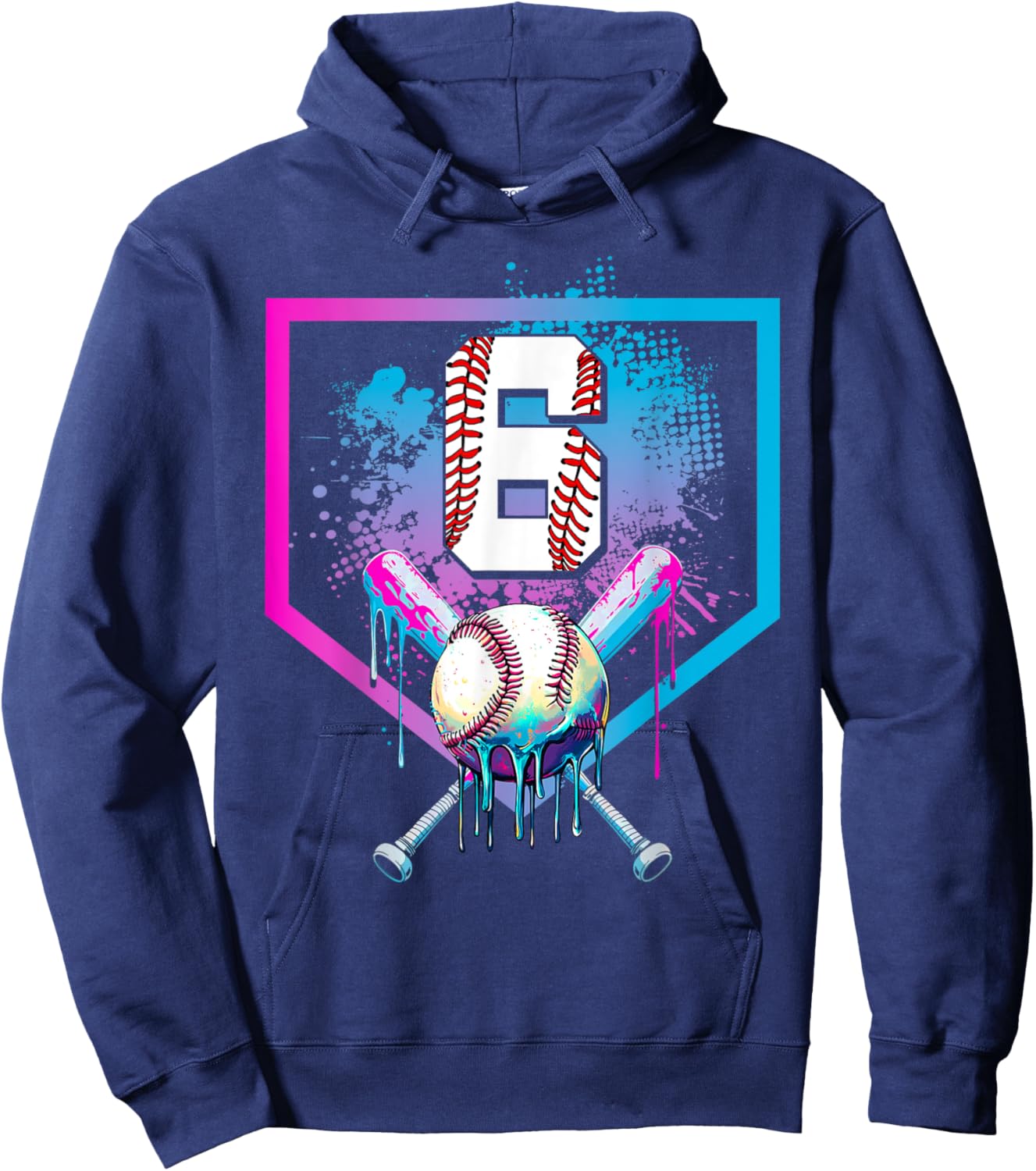 Baseball Drip 6th Birthday Home Plate Boys Youth 6 Year Old Hoodie - Hoodie | Navy