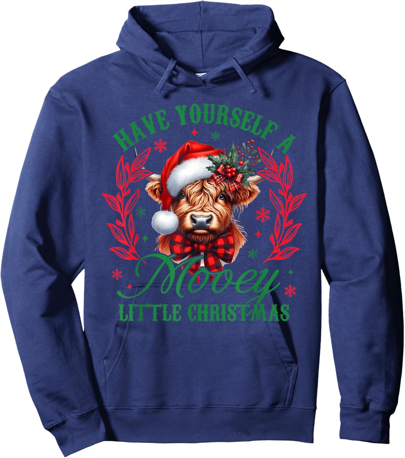 Have Yourself A Mooey Little Christmas Funny Cow Santa Women Hoodie - Hoodie | Navy
