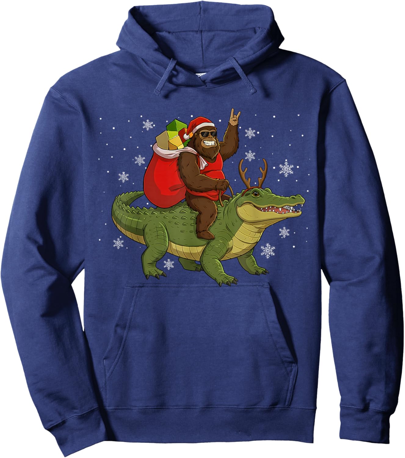 Bigfoot Riding Alligator Deer Xmas Alligator Christmas Hoodie - Hoodie | Navy