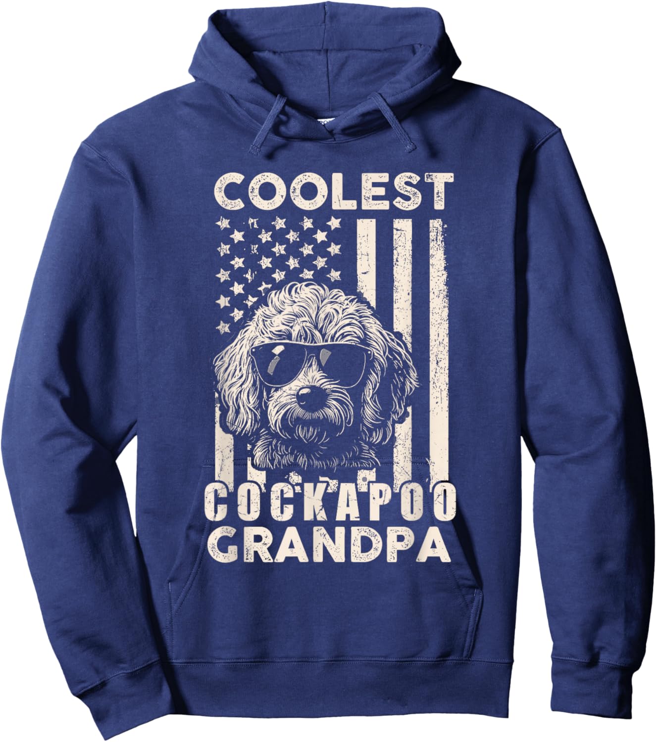 Coolest Cockapoo Grandpa Vintage American Flag Funny Dog Dad Men Women Kids Hoodie - Hoodie | Navy