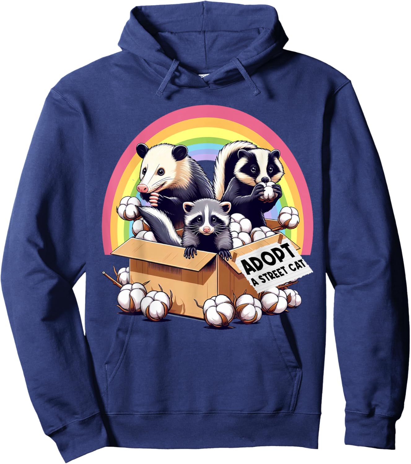 Adopt A Street Cat Funny Opossum Raccoon Skunk Vintage Hoodie - Hoodie | Navy