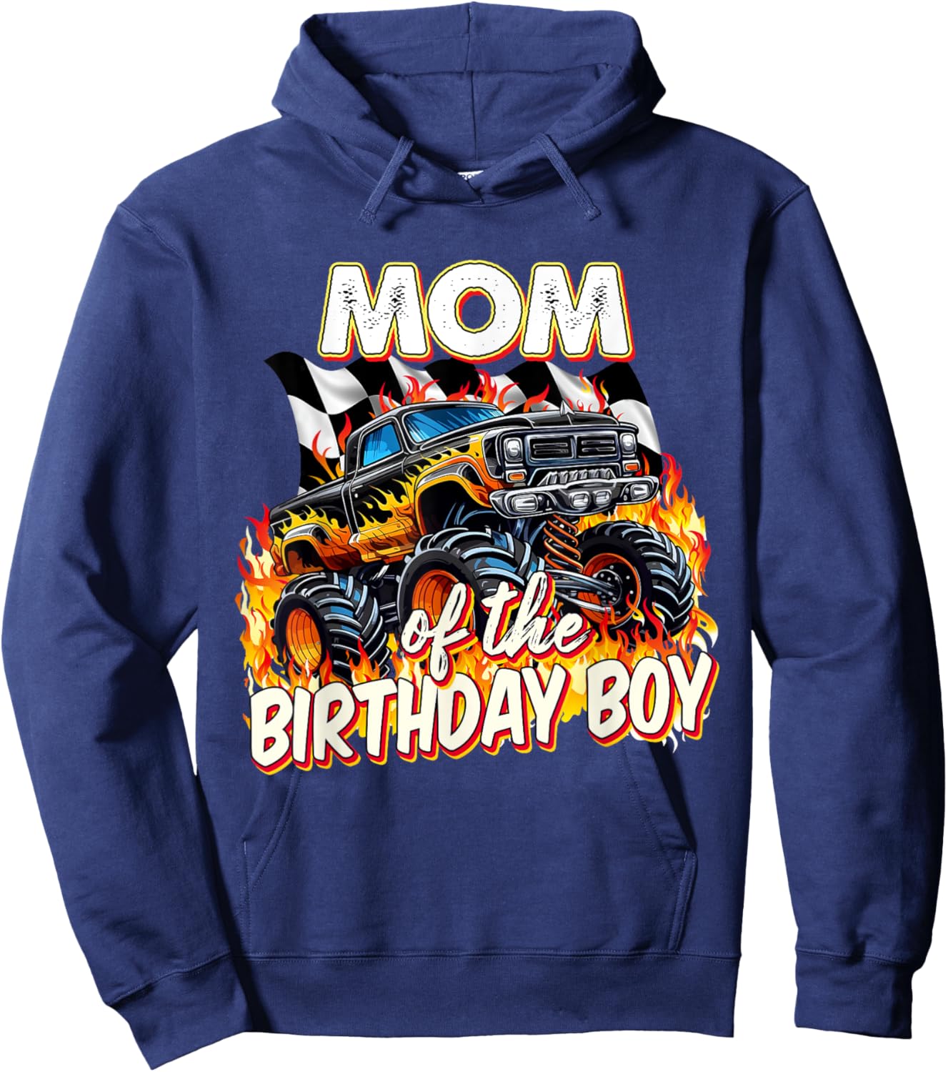Mom Of The Birthday Boy Monster Truck Birthday Novelty Hoodie - Hoodie | Navy