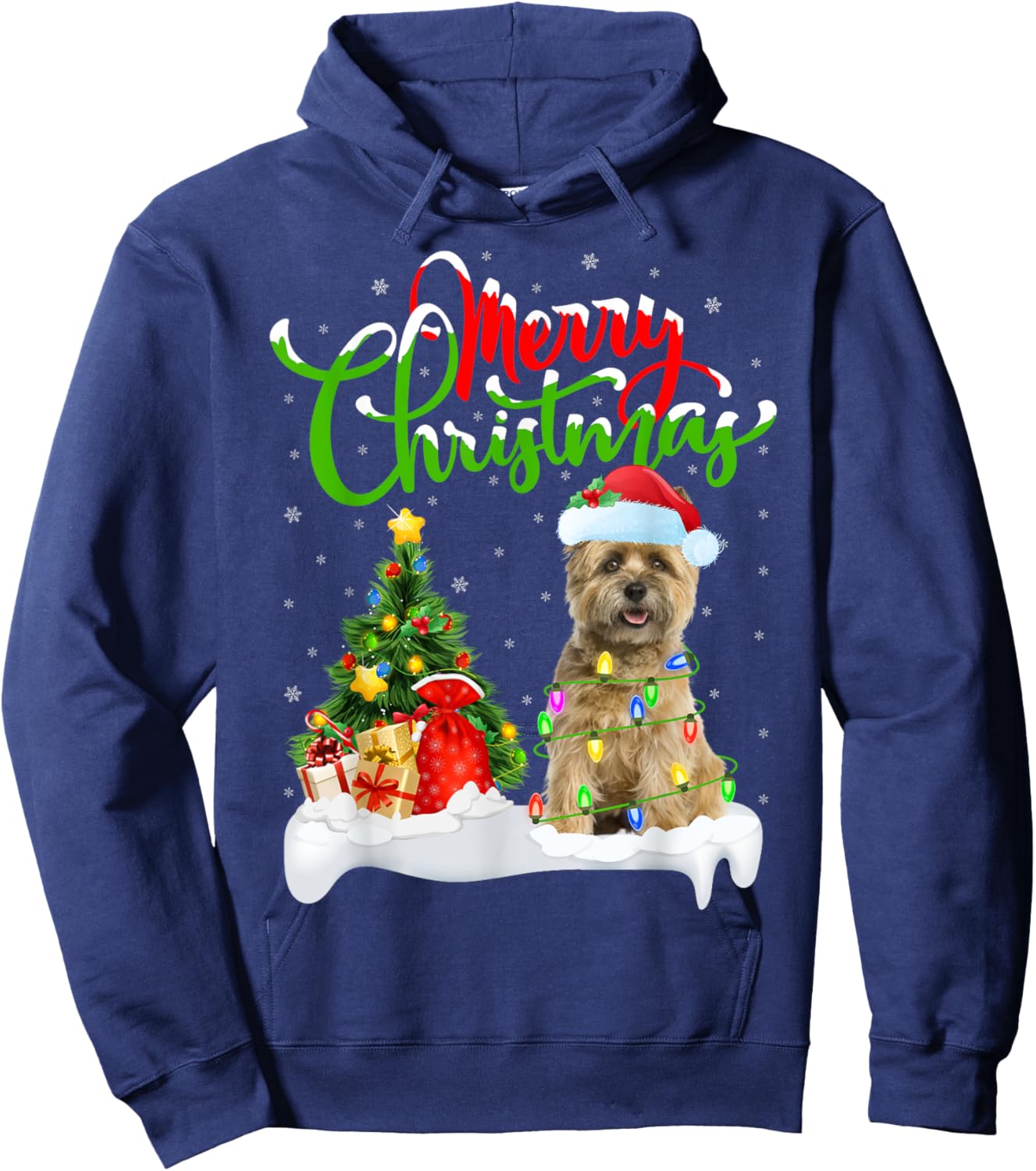 Xmas Tree Lights Santa Hat Cairn Terrier Dog Christmas Women Kids Hoodie - Hoodie | Navy