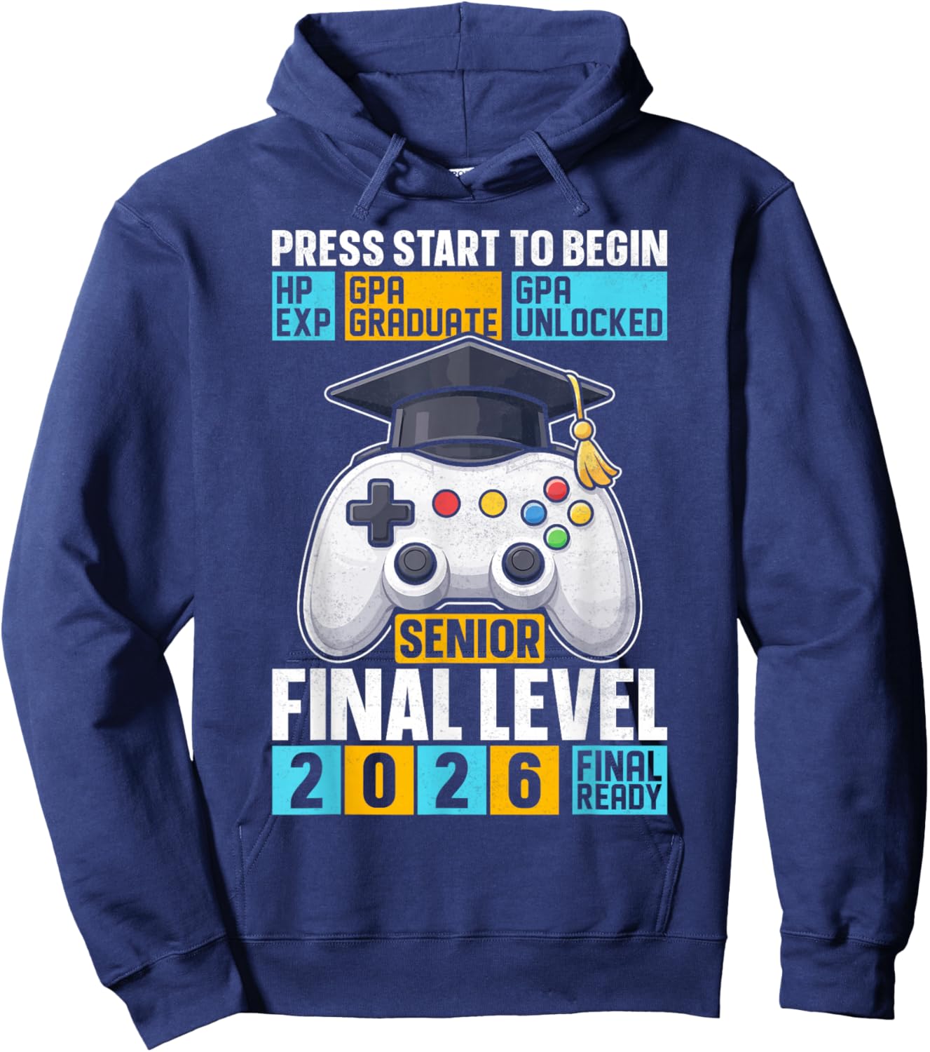 Class of 2026 Level Complete Video Gamer Senior Graduation Hoodie - Hoodie | Navy