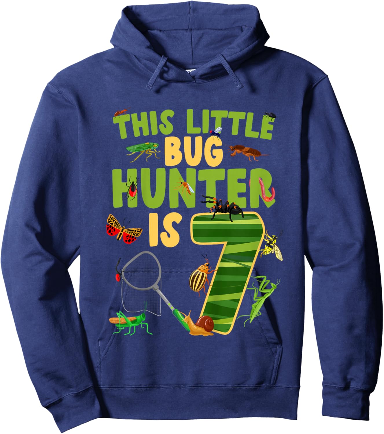 7th Bug Birthday Party Seven Year Old Bugs Birthday Hoodie - Hoodie | Navy
