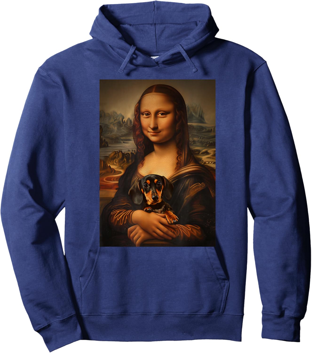 Dachshund Doxie Mona Lisa Painting Art Dog Mom Dad Hoodie - Hoodie | Navy