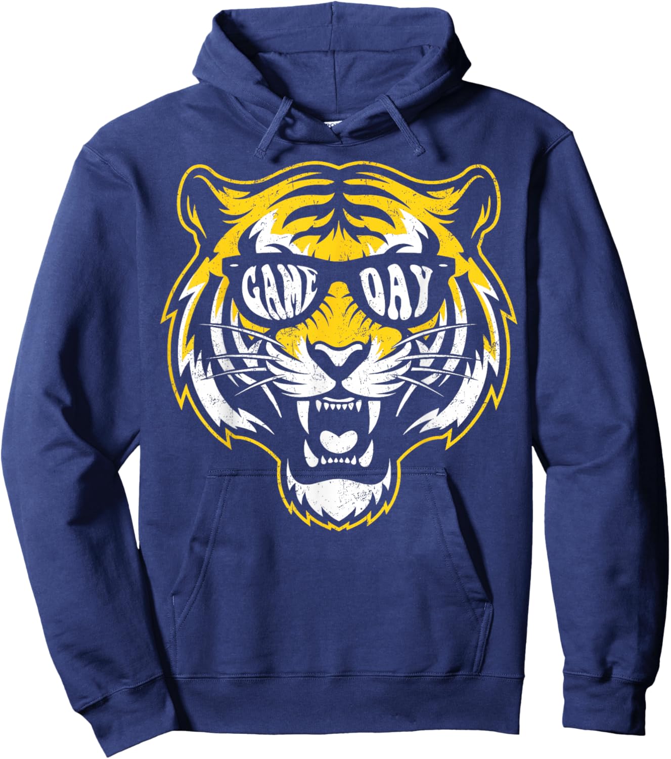 Vintage Tiger Wearing Sunglasses Game Day Women Kids Hoodie - Hoodie | Navy