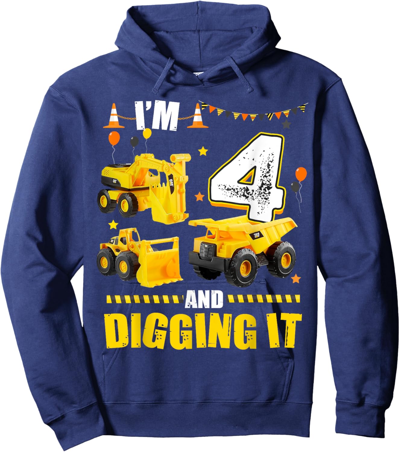 I'm 4 Years Old And Digging It 4th Birthday Construction Hoodie - Hoodie | Navy