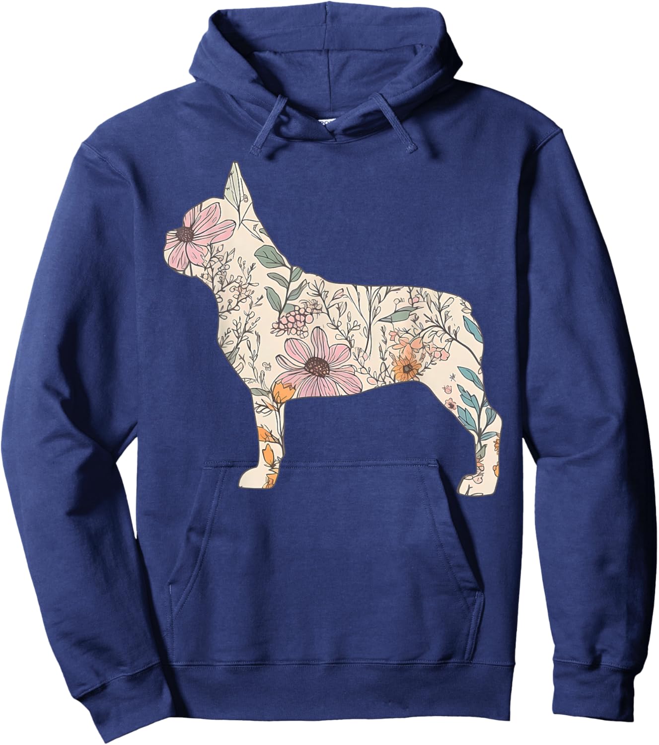 Floral French Dog Silhouette Dog Pet French Bulldog Flower Women Hoodie - Hoodie | Navy