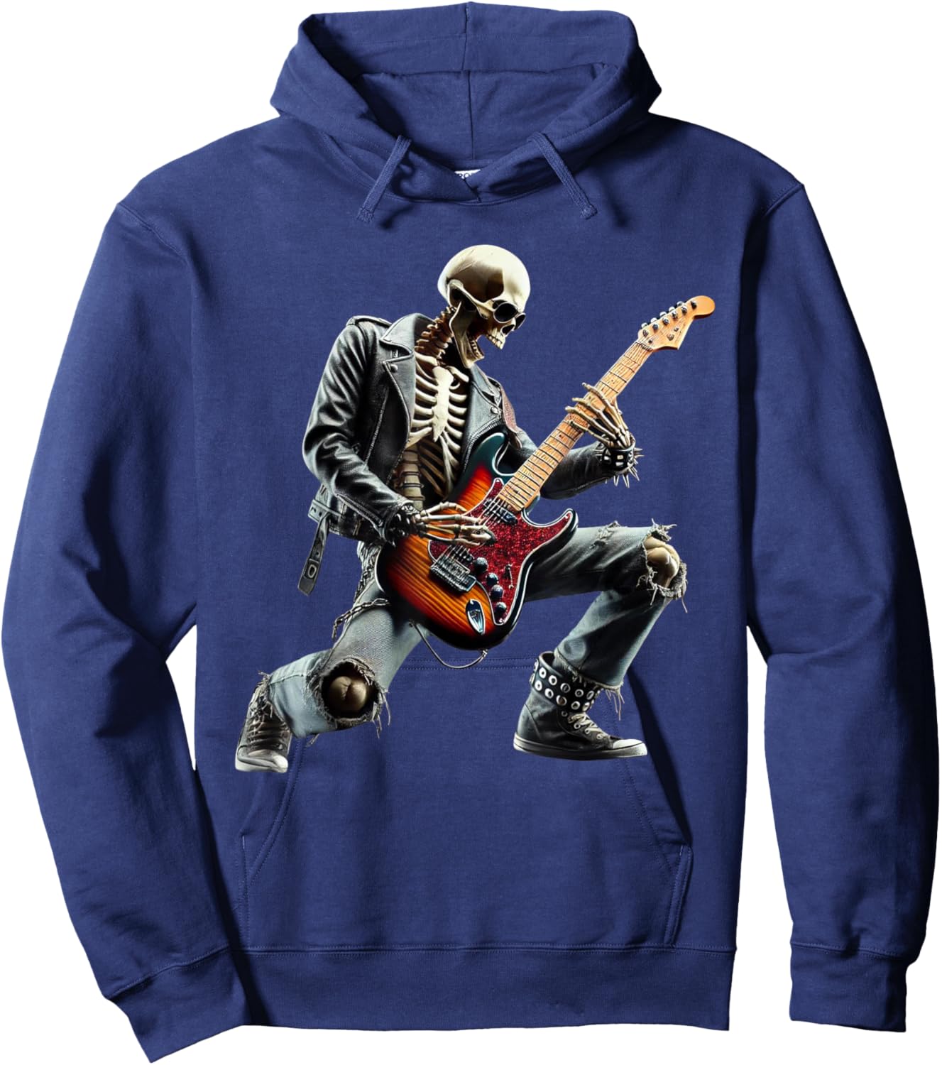 Skeleton Playing Guitar Rock Star Ghost Solo Guitar Hoodie - Hoodie | Navy