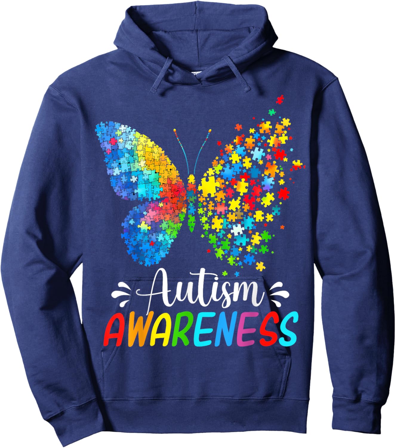 Autism Awareness Butterfly Cute Colorful Rainbow Women Girls Hoodie - Hoodie | Navy