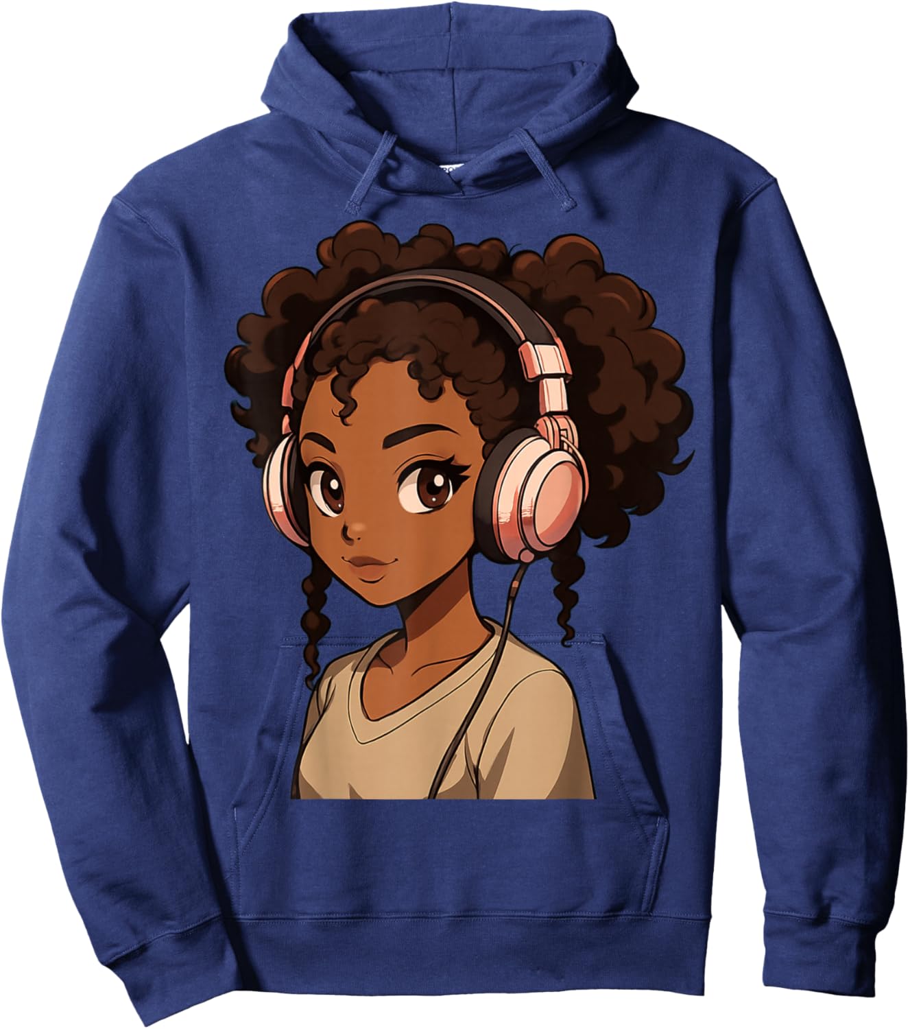 Anime Girl with Headphones Illustration Hoodie - Hoodie | Navy