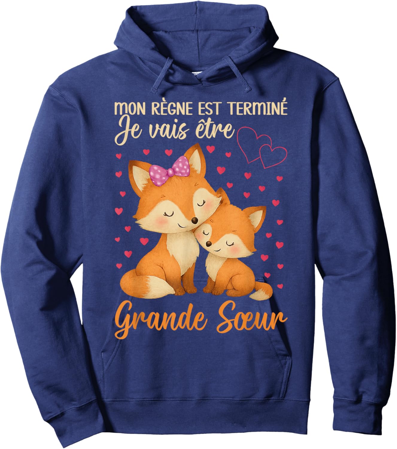 Big Sister Fox I'm Going To Be Senior Sister Announcement Baby Hoodie - Hoodie | Navy