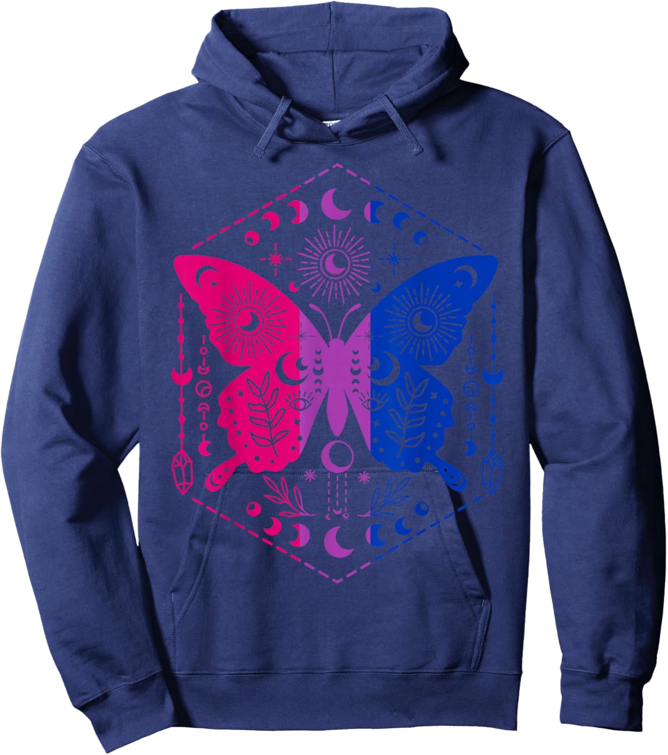 Mystical Bisexual Butterfly with Celestial Moon Magic Hoodie - Hoodie | Navy