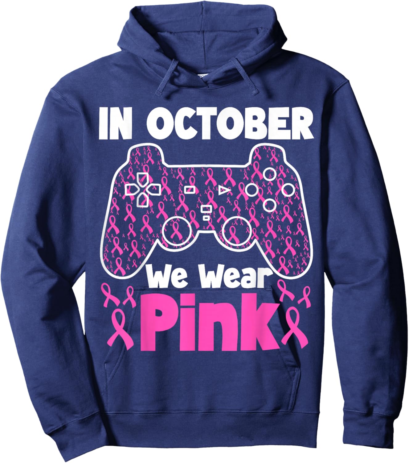 in October We Wear Pink Breast Cancer Gaming Kids Boys Youth Hoodie - Hoodie | Navy